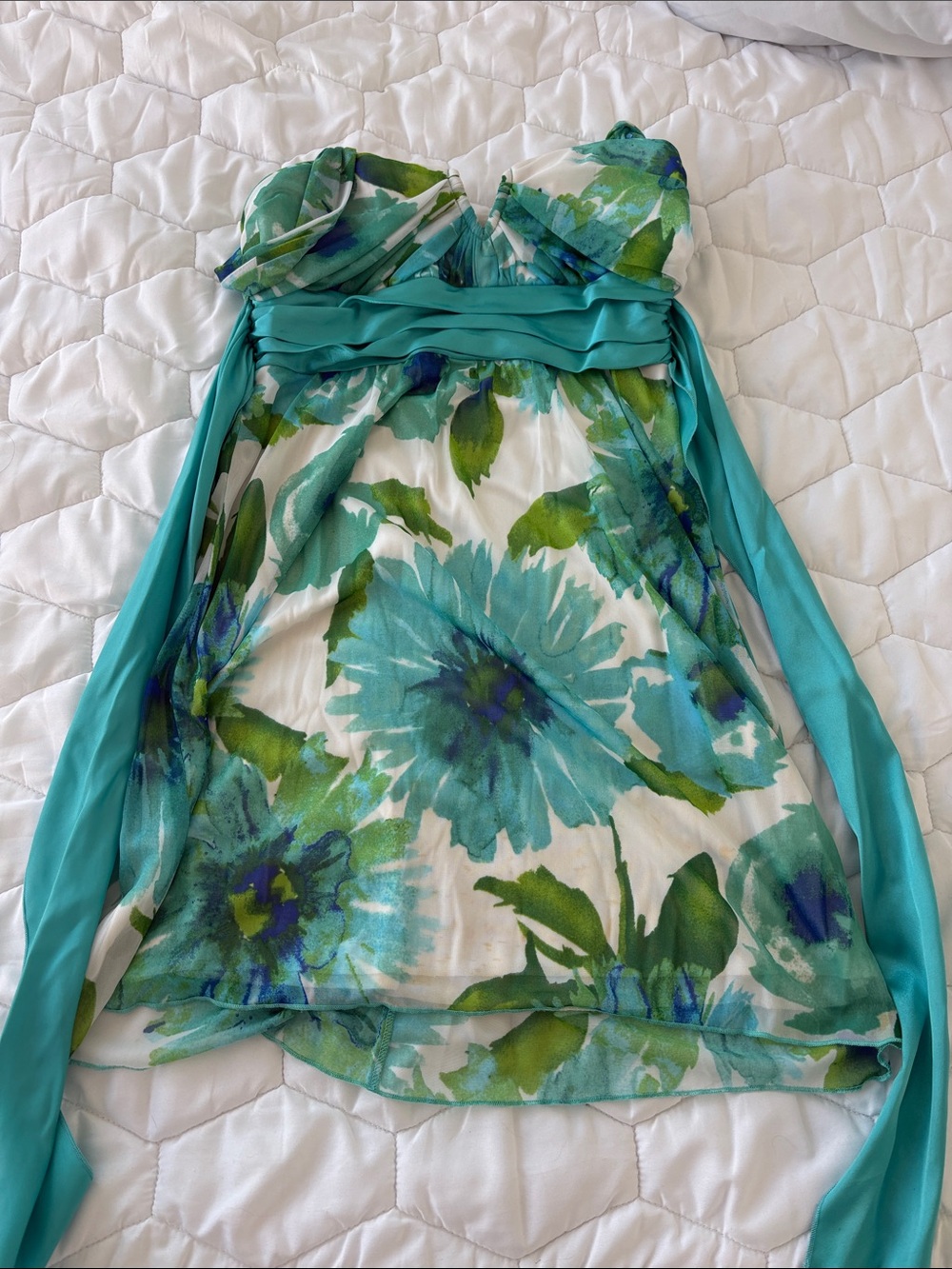 Floral Teal Halter Tie-Back Women's Top